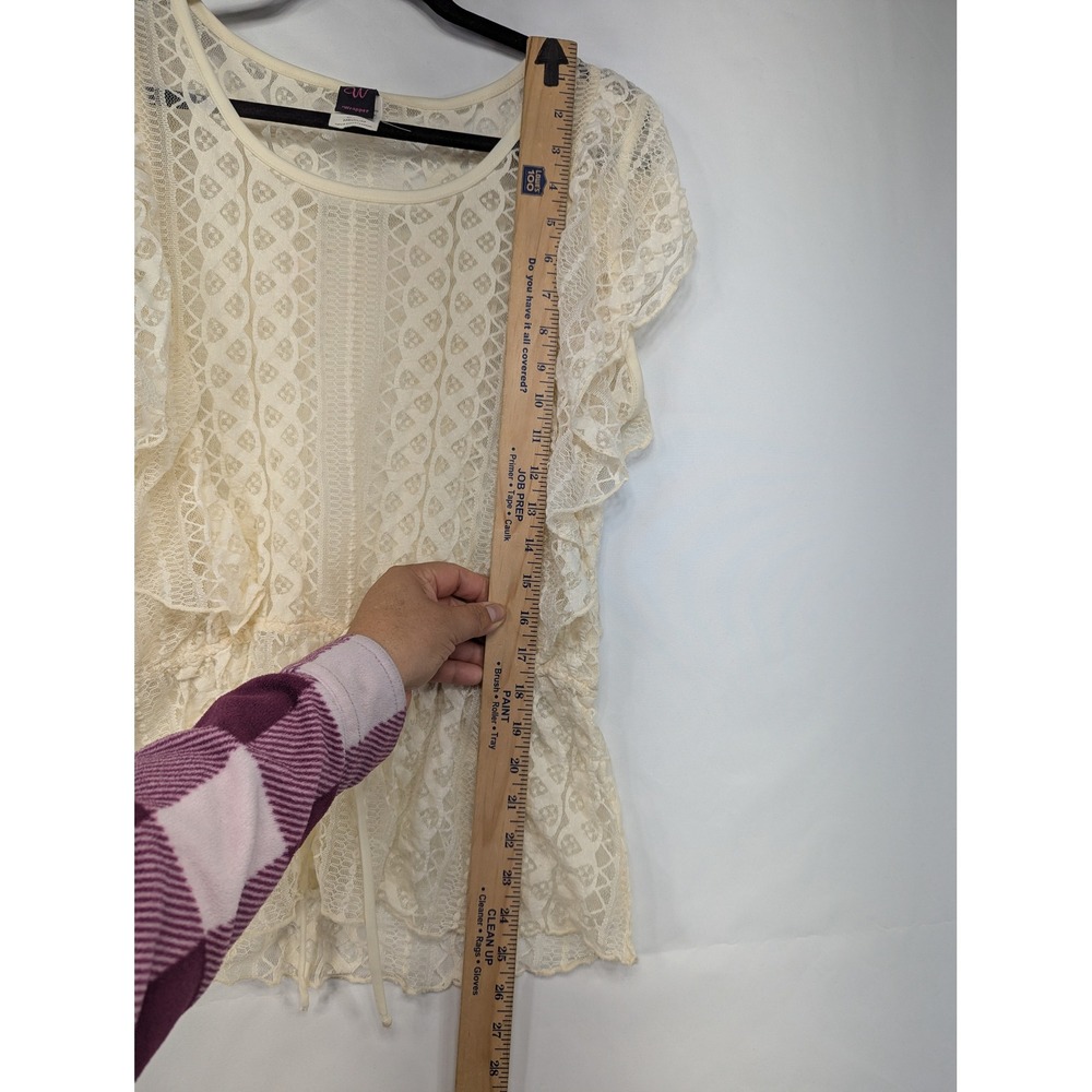 Wrapper Lace Ruffle Tunic Top Ivory Crochet Drawstring Waist Medium - Picture 4 of 7
